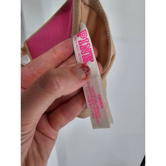 Pink by Victorias Secret Sz 34DD Front Clasp Wear Everywhere Push Up Bra Beige - Picture 4 of 5